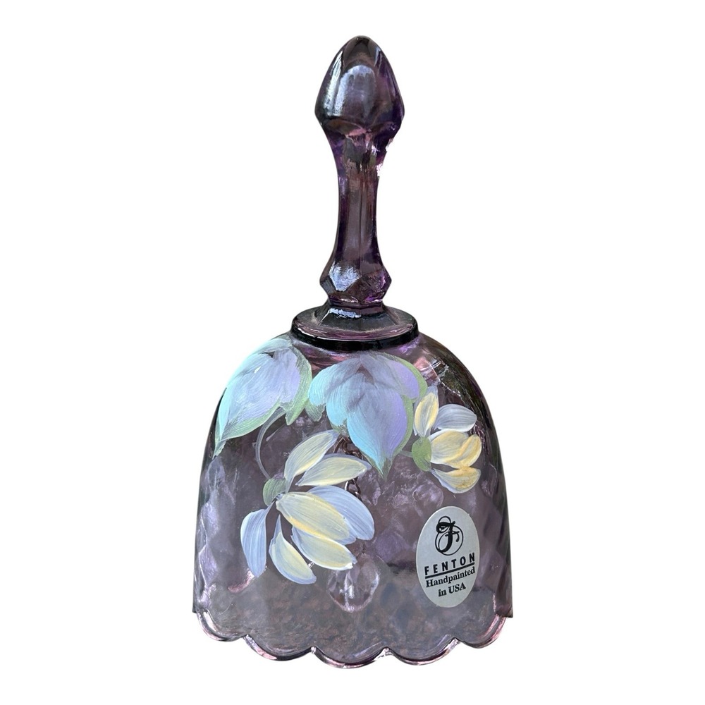 Hand Painted‎ Fenton Oval Purple Bell Floral Design Signed
